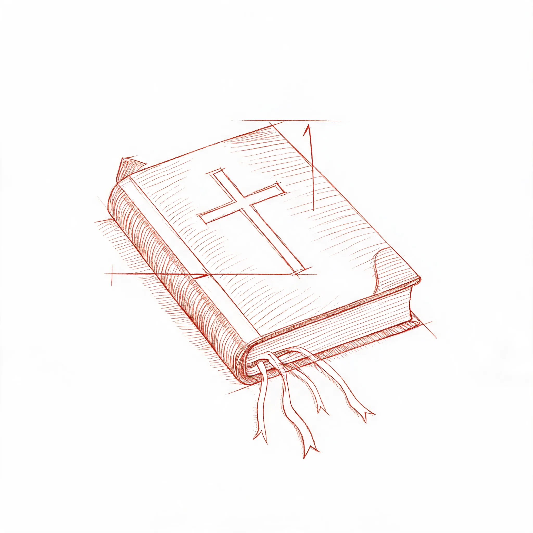 Sketch of a closed Bible with gilded edges and ribbon markers